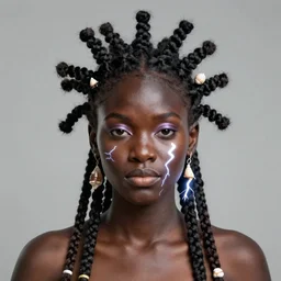 “sango God of thunder plaited hair cowry nigeria lightning facial details proportionate dark skinned symmetrical digital art oil painting Edward hooper”
