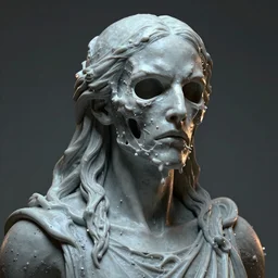 Hyper realistic god of death sculpture with melting face, surreal atmosphere, Cinematic lighting, ultra super good realistic 3D render by Emil Melmoth, Trending on Artstation, I can't believe how detailed this is, 8k