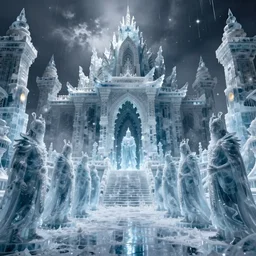 icy judgement day, surrounded by ice kings, in a glacial temple, beksinski