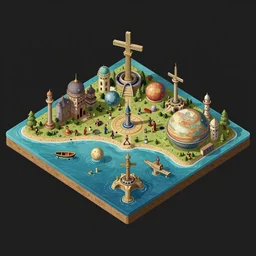 planet setting into flat water, in 3 d, detailed and intricate forty five degree isometric, cross john berkey and vincent di fate and ralph mcquarrie, maurits cornelis
