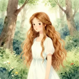 highly detailed watercolor, beautiful spring forest spirit, long hair, nostalgia for a fairytale, magic realism, flowerpunk, mysterious, vivid colors, by charles vess, anato finnstark, cinematic lighting, beautiful face by leyendecker
