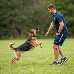 a man training a dog to jump n - 4