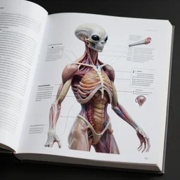 hyperrealism hyperdetailed medical journal page of anatomy of an alien body surgery instructions medical journal book medical photography medical art by bryan christie 8 k hd hdr unreal engine 5 volumetric lighting