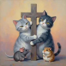 painting of cross between cat & mouse & rat & hamster, intercrossed animal, by arne olav gurvin fredriksen, by tiffany bozic, by zdzislaw beksinski, cold hue's, warm tone gradient background, concept art, beautiful composition, digital painting,