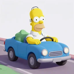 an alien car being driven by Homer Simpson