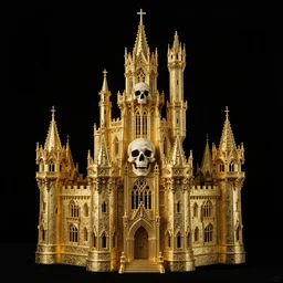 a intricate detailed gothic golden castle, skull on it, by bernie wrightson