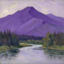 purple mountains with a river by marie cassatt