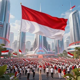 indonesian independence day celebration in a futuristic city