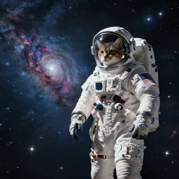 ultrarealism, vast spaces, cosmic background, cat in space suit