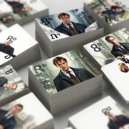 patrick bateman, detailed fantasy art, stacks of business cards, 8 0's office