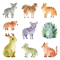 decorative tuft of fauna, vector art, water color