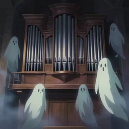 pipe organ, single subject, smoke, ghosts, scenic full shot, ambient lighting, detailed face, by makoto shinkai, stanley artgerm lau, wlop, rossdraws