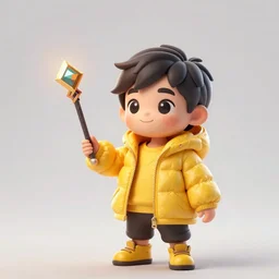 a tiny punk kid wearing a puffy yellow jacket and a wizard wand, smooth, intricate, elegant, digital painting, artstation, concept art, sharp focus, illustration, art by jamie hewlett, valorant character,