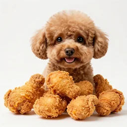 A poodle made out of crispy fried chicken, high resolution photo