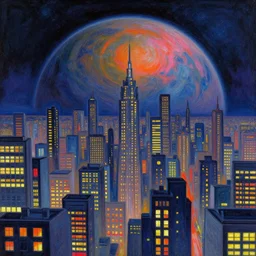 cloisonnism view of city with neon - lit windows on a planet in no mans sky, masterpiece, rule of thirds, bekskinski, syd mead, moebius