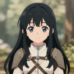 adorable young cute anime elf girl, long black hair, explorer armor. symmetrical face. symmetrical detailed defined eyes. beautiful lineart. bokeh pixiv # 1 ranking depth focus, chromatic aberration, noise, soft lighting, srgb, 4 k, cinematic