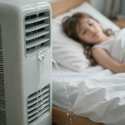 close - up on the air - conditioning with water running on the white sheets of a girl's bed, blurred, depth of field, unframed, by gerhard richter and nadav kander, 8 k hyper realistic detailed cinematic still