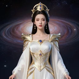 portrait of the powerful empress of the solar system in the style of mandy jurgens. glowing, ornate and intricate linework, stunning, dynamic lighting, ultrafine and hyperdetailed.