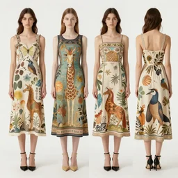4 elegant full length spider horse dress designs with natural history prints designed by alphonso mucha
