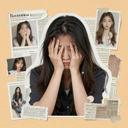 a portrait of a depressed girl made in a magazine clipping collage style, made by a depressed girl