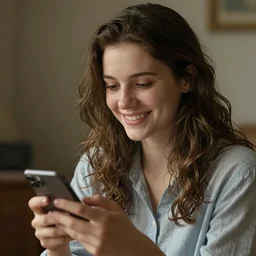 a portrait of a young beautiful lady smiling at a text she just received from her crush, in style of Valentin Serov, hypermaximalistic, high details, cinematic, 8k resolution, beautiful detailed, insanely intricate details, artstation trending, octane render, unreal engine