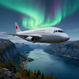 digital art painting of a huge commodore 6 4 flying over a norwegian fjord, trending on artstation, highly detailed, 4 k, 8 k, norwegian forest, fjord, northern lights