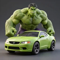 4K HD 3D lifelike render of a car designed to resemble the Hulk
