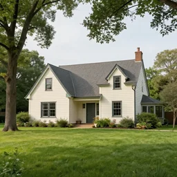 A Photograph of a beautiful cottage, with a lush grass lawn, featuring a tree in the style of Ansel Adams