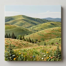 rolling hills, appalachian folk art, mixed media, 3 d, detailed, award winning