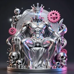 full-body rococo and cyberpunk style neon statue of a muscular attractive Roberto macho dotado e rico android sim roupa reclining con las piernas abertas e la piroca dura, glowing white laser eyes, prince crown of pink gears, diamonds, swirling silver-colored silk fabric. futuristic elements. full-length view. space robots. human skulls. intricate artwork by caravaggio. Trending on artstation, octane render, cinematic lighting from the right, hyper realism, octane render, 8k, depth of field, 3D