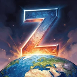 an epic comic book style painting of the uppercase letter z towering over the world, the letter z, font, trending on artstation, dynamic lighting