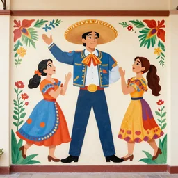 [ mexican folk art ] mural depicting [ joseph and the amazing technicolor dreamcoat ] stylized