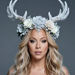 beautiful female character inspired by iceland and floral headdress mariah carey pagan wiccan viking antlers headdress icicles full face constructionist portrait | | digital artwork made by greg rutswork, anna dittmann and lois van barlee, symmetrical rim light, anatomically correct