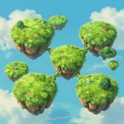 beautiful floating grassy islands, connected by vines, studio ghibli, dungeons and dragons, digital art, 4 k ultra hd