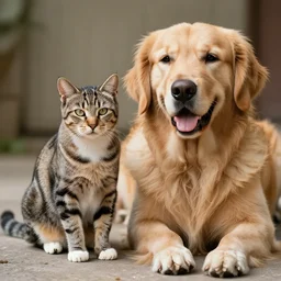 a tabby cat mixed with a golden retriever
