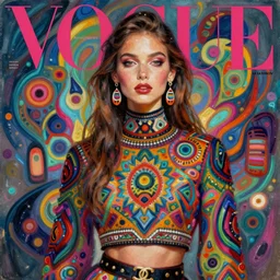 ilya kuvshinov digital art illustration, vogue elle women's fashion magazine, chanel makeup, john singer sargent, trending on artstation, oil painting, shaman, psychedelic, crop top, intricate
