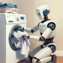 detailed painting of a robot folding laundry, award winning digital art