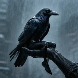 raven from teen titans sitting on a shadow hand in the rain, illustation, high quality, high detail, smooth