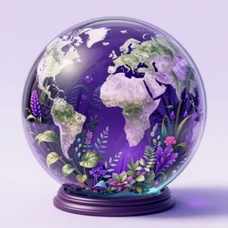 World in Glass ball, plants, woman, violet color, highly saturated colors, detailed illustration, digital art, overdetailed art, concept art,dan mumford, Greg Rutkowski, trending on artstation