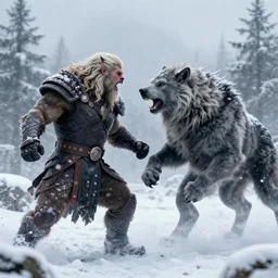 leman russ fighting alpharius, fenris, snowing / blizzard