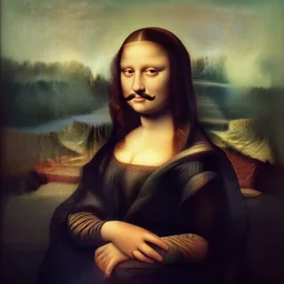famous portrait of the Mona Lisa with a funny mustaches added to it, works of art