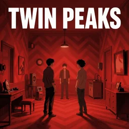 Twin Peaks comic book cover movie poster artwork by Tomer Hanuka, Rendering of the red cheveron pattern room full of details, Michael Whelan, Patryk Hardziej,  Makoto Shinkai and thomas kinkade, by Gregory Crewdson, Matte painting, trending on artstation and unreal engine