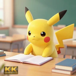 render of picachu doing homework, 8k