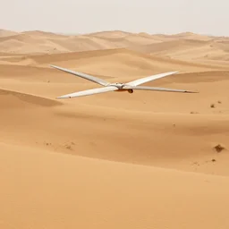 ornithopter flying over a beautiful desert with dunes, by greg rutkowski leonardo davinci