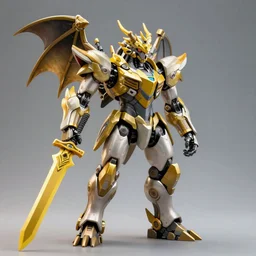 anthro mecha dragon holding a yellow sword, photorealistic, 4k