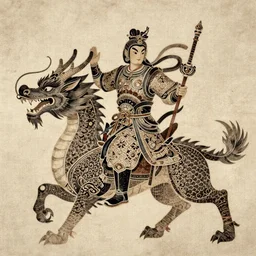 Apsaras warrior riding a dragon,traditional Chinese textures, hyper detailed, by Brook Shaden