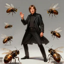 full body shot of john lennon commanding insects to attack, full - body art, fantasy art, dnd, john lennon, very very very beautiful fantasy art, bright colors, final fantasy, unreal engine 5, graceful, elegant, trending on artstation, intricate details, studio ghibli, matte painting, organic painting, bold shapes, street art, greg rutkowski, gaston bussiere