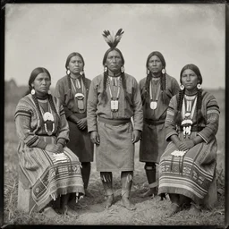 Precolumbian America, Native American tribesmen, tribeswomen, tintype photograph, 1250 AD photograph