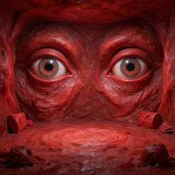 loving room made of flesh with giant eyes staring back by Zdzislaw Belkinski , digital art, surreal, horror, red, HD, 8K