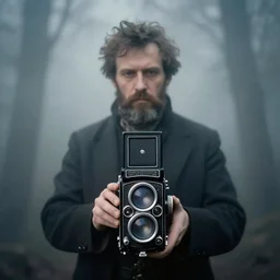 rasputin in mystic dream in the mist by beksinski, rolleiflex tlr